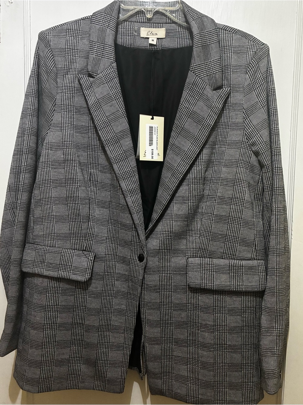 Elan Gray and Black Glen Plaid Single-Button Blazer